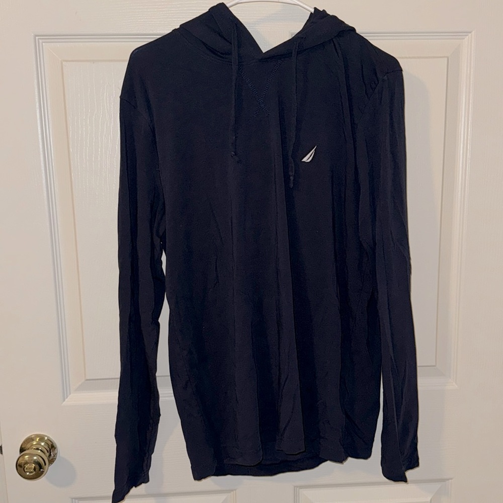 Nautica navy blue althletic long sleeve shirt with hood size m